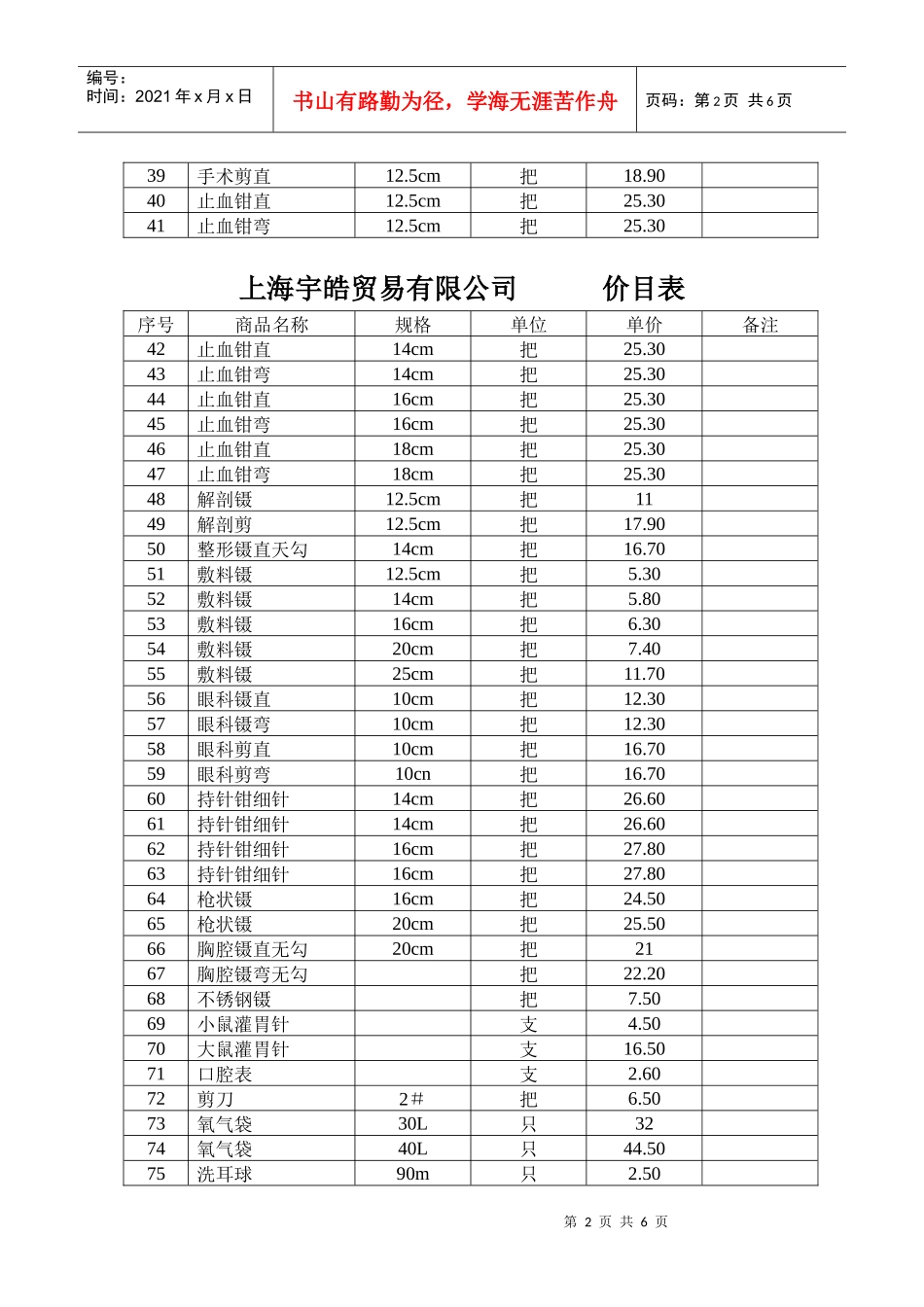 上海宇皓贸易有限公司供货清单及价目表doc-上海宇皓贸易_第2页