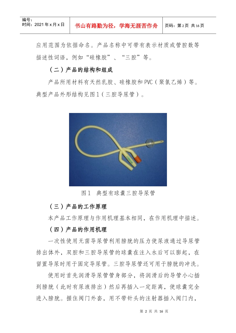 一次性使用无菌导尿管产品注册技术审查指导原则_第2页