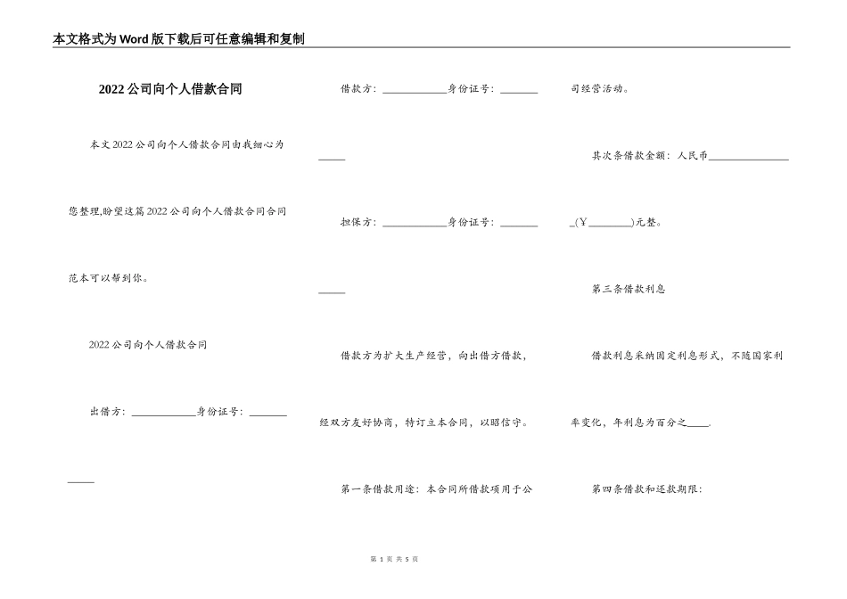 2022公司向个人借款合同_第1页