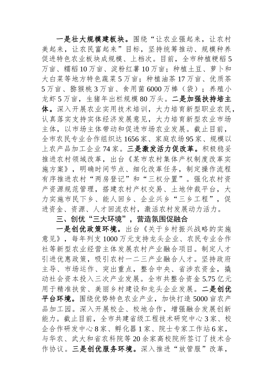 某市乡村振兴工作汇报：放大“融合+”效应助推乡村振兴发展_第2页