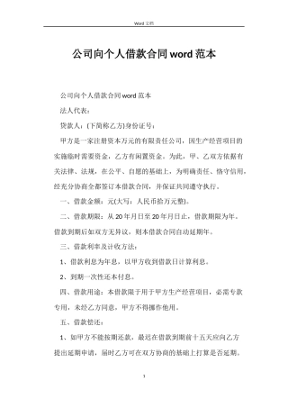 公司向个人借款合同word