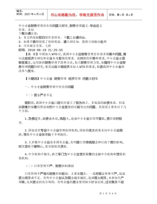 【精品文档-管理学】中小企业财务管理存在的问题及对策_财务管