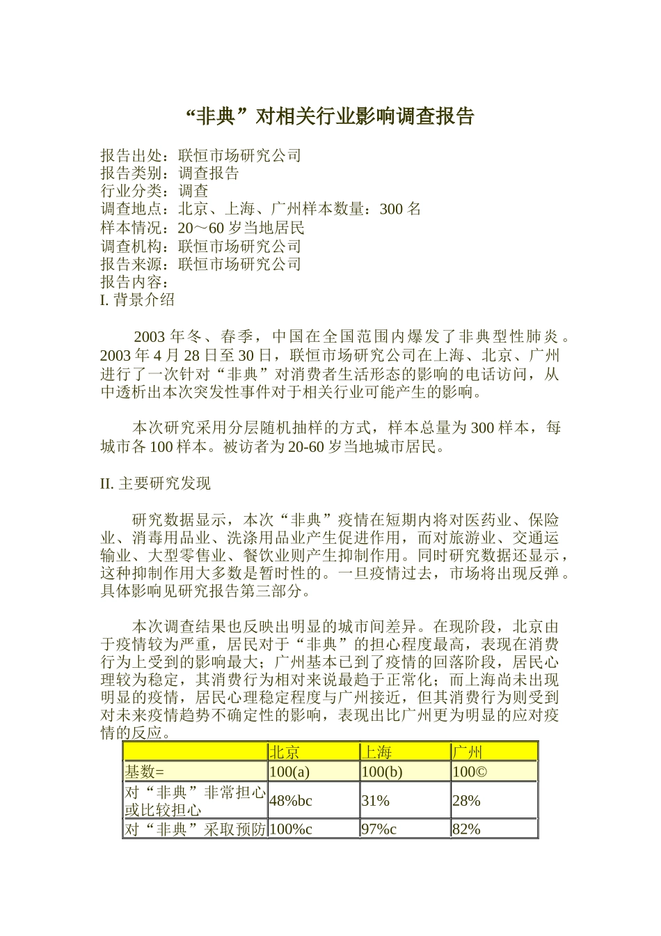 非典对相关行业影响调查报告_第1页
