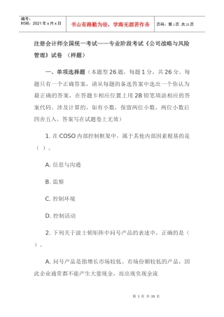 《公司战略与风险管理》考试试题