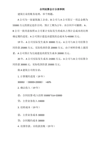 合同结算会计分录举例