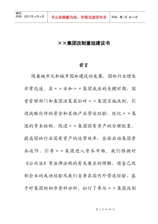 集团改制重组建议书