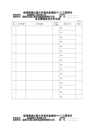 盐淮高速公路大丰港至盐城段FY-2工程项目安全管理收发文件