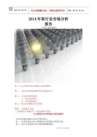 年泵行业市场分析报告