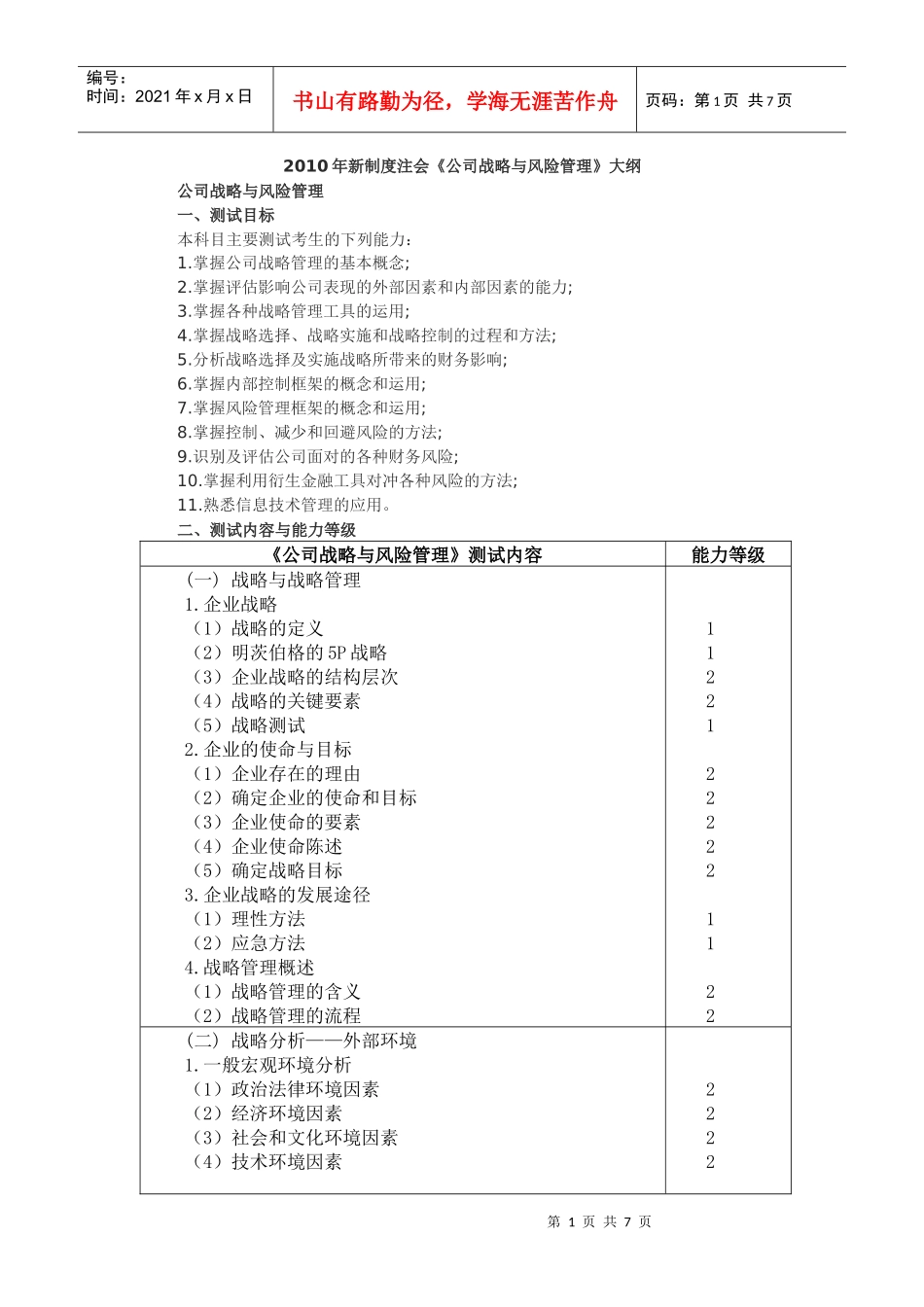 《公司战略与风险管理》考试大纲_第1页