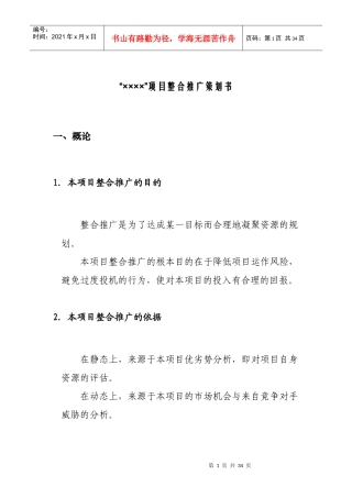 项目整合推广策划书（上