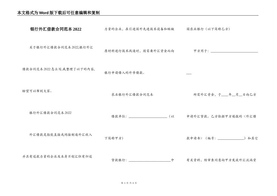 银行外汇借款合同范本2022_第1页