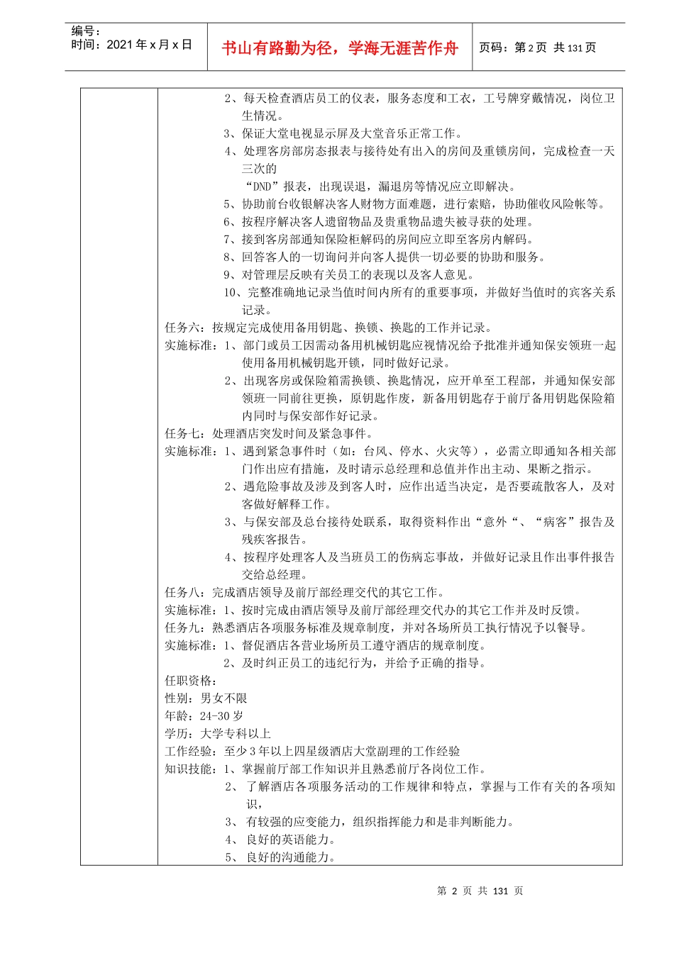 酒店前厅部管理手册_第2页