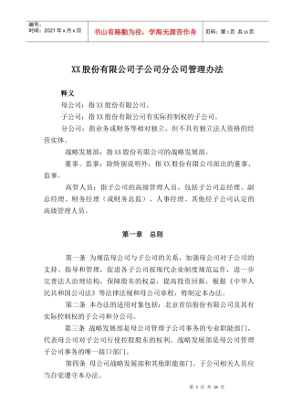 股份有限公司子公司分公司管理办法
