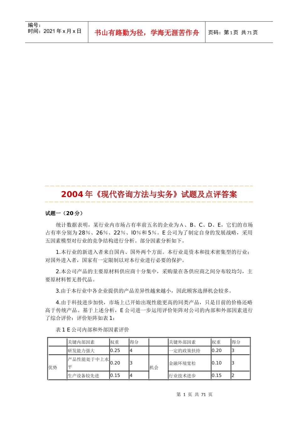 《现代咨询方法与实务》试题及点评答案_第1页