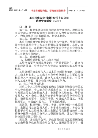 集团股份有限公司薪酬管理制度（试行