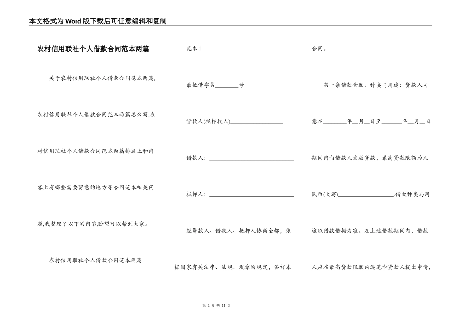 农村信用联社个人借款合同范本两篇_第1页