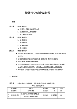 企业管理咨询有限公司绩效考评制度试行稿