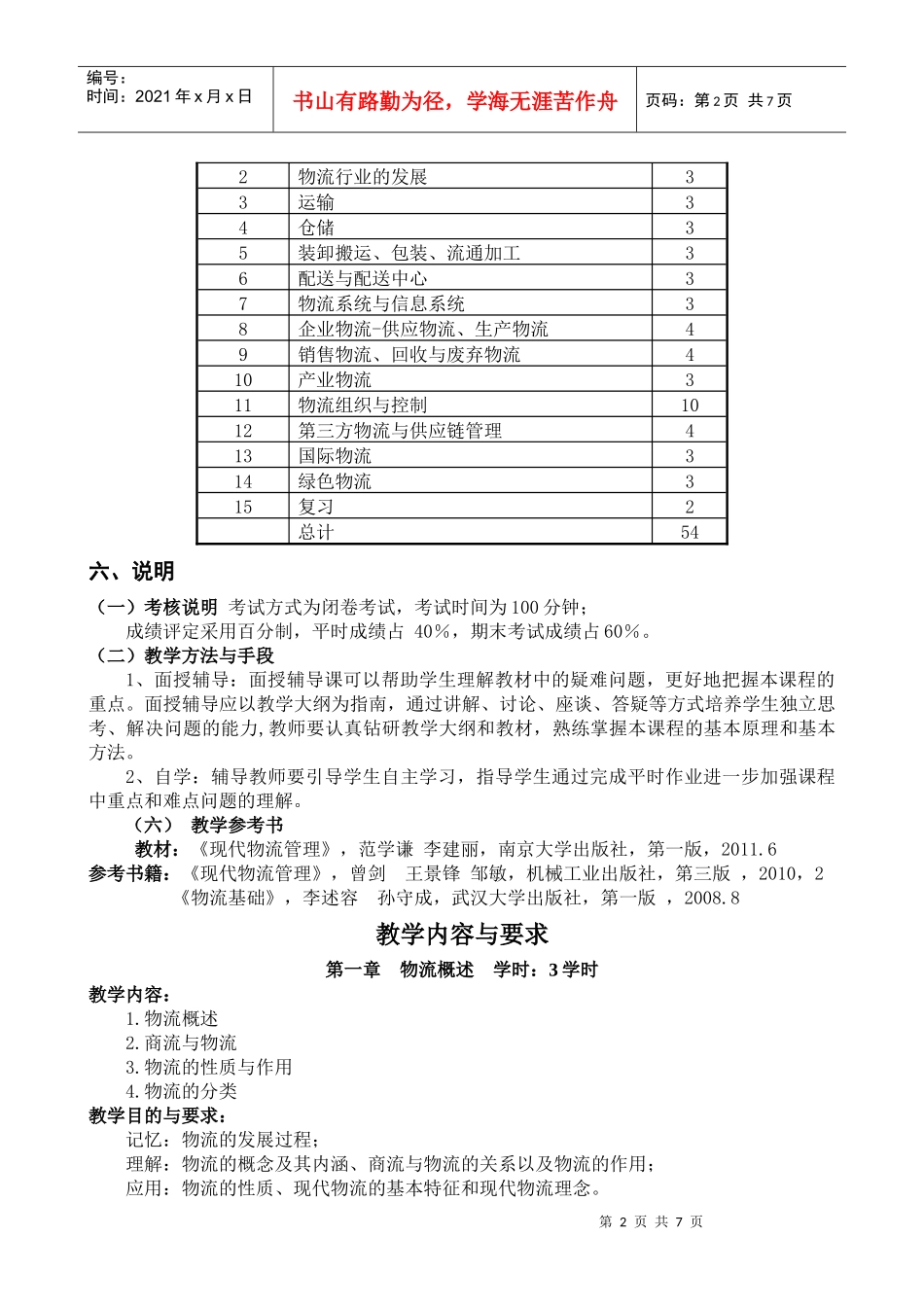 《现代物流管理》课程教学大纲_第2页