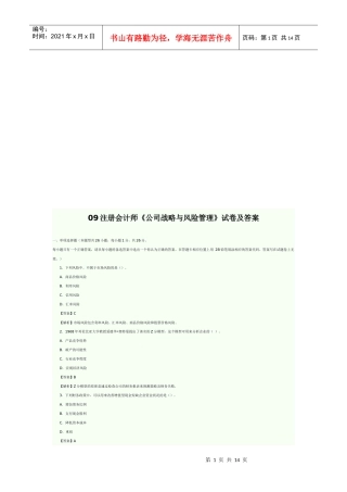 《公司战略与风险管理》试卷与答案