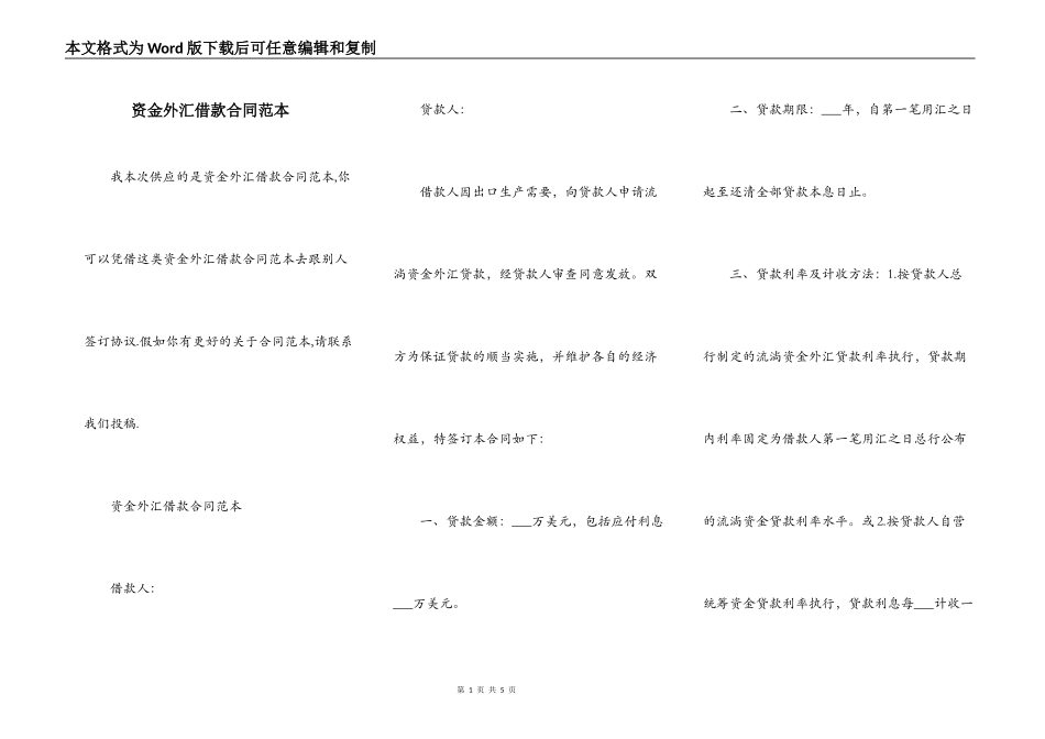 资金外汇借款合同范本_第1页