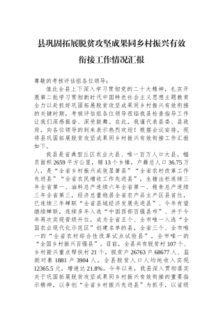 县巩固拓展脱贫攻坚成果同乡村振兴有效衔接工作情况汇报