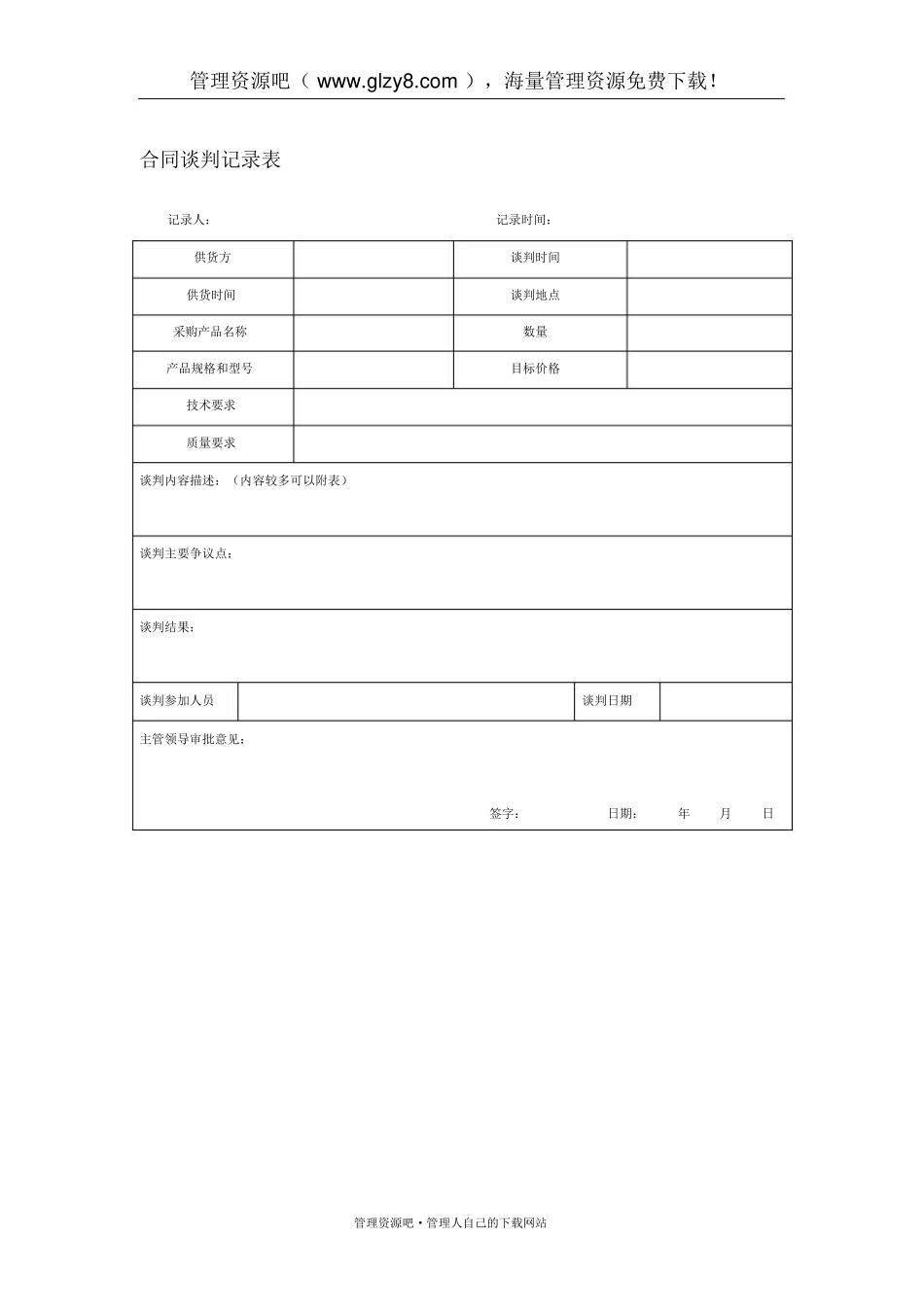 合同谈判记录表_第1页
