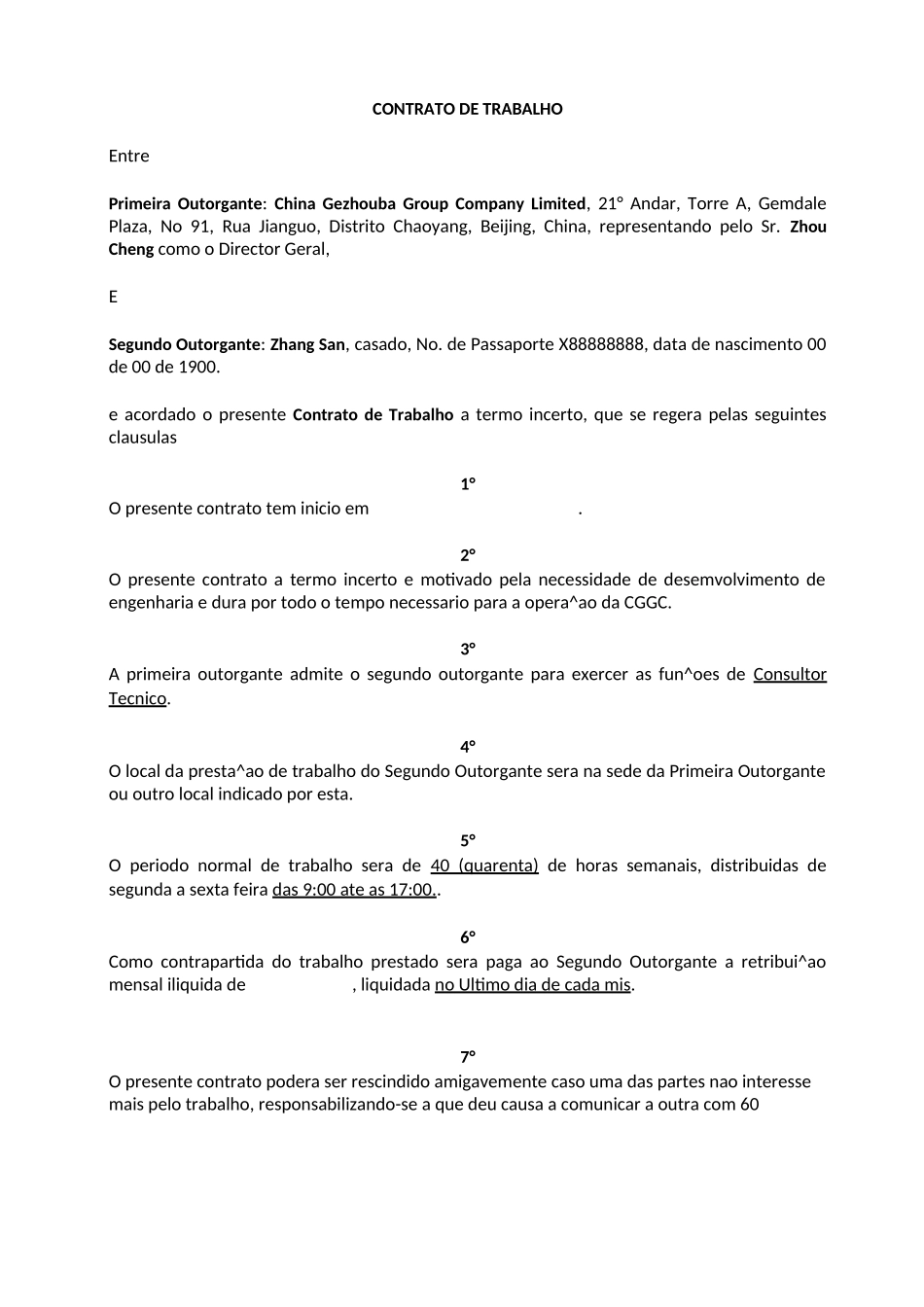 葡萄牙语劳务合同模板_第1页