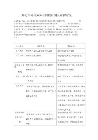 劳动合同与劳务合同的区别及法律意见