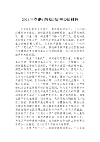 2024年党建引领基层治理经验材料