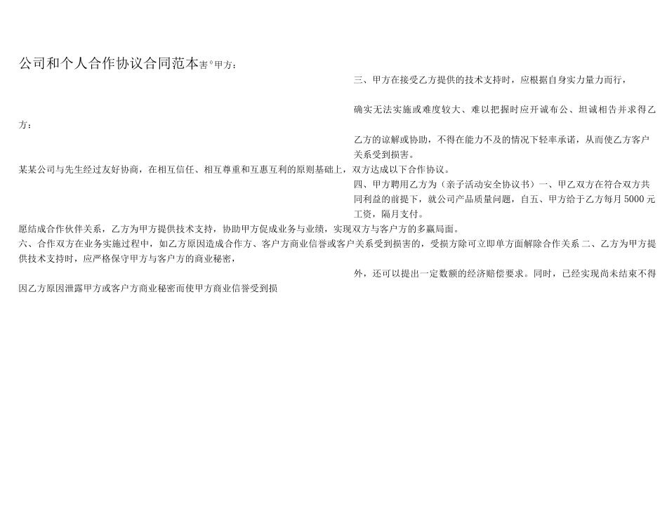 公司和个人合作协议合同范本_第1页