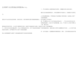 公司和个人合作协议合同范本