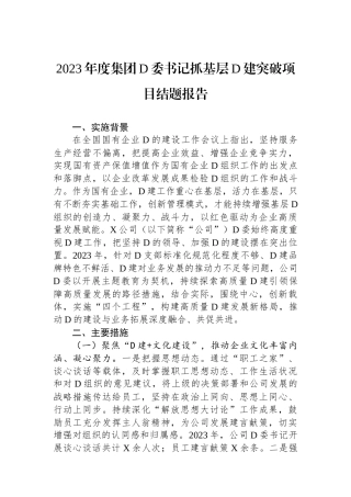 2023年度集团党委书记抓基层党建突破项目结题报告