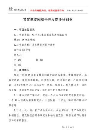 XX博览园综合开发商业计划书