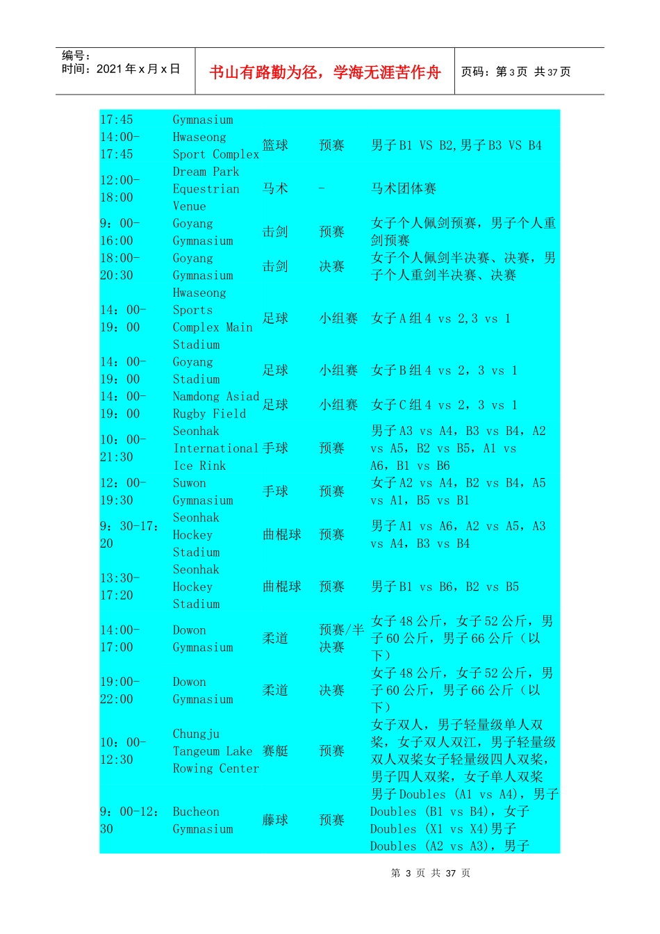 XXXX年仁川亚运会各项目比赛日程_第3页