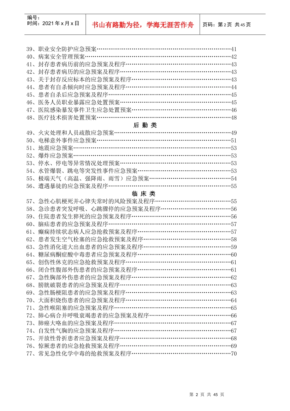 XX县人民医院应急预案汇编目录_第2页