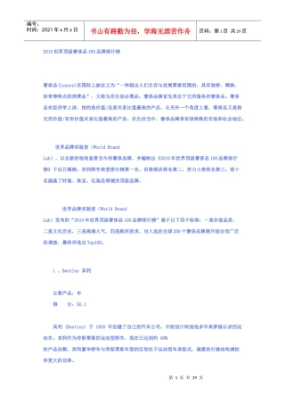 XXXX世界顶级奢侈品100品牌排行榜