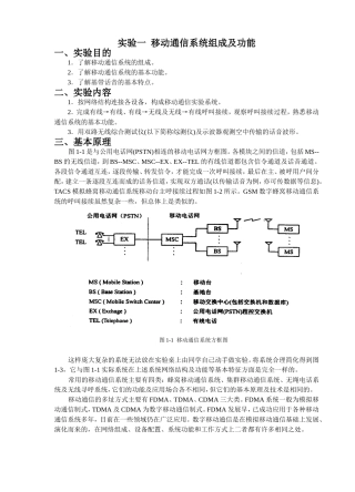 实验一移动通信系统组成及功能实验报告