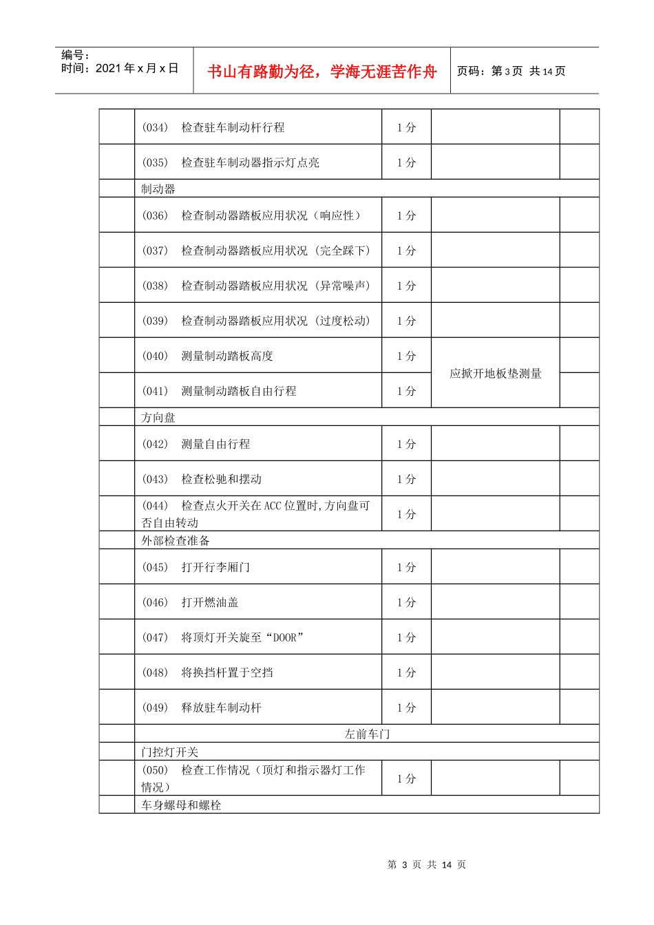 XXXX年汽车二级维护项目评分标准_第3页
