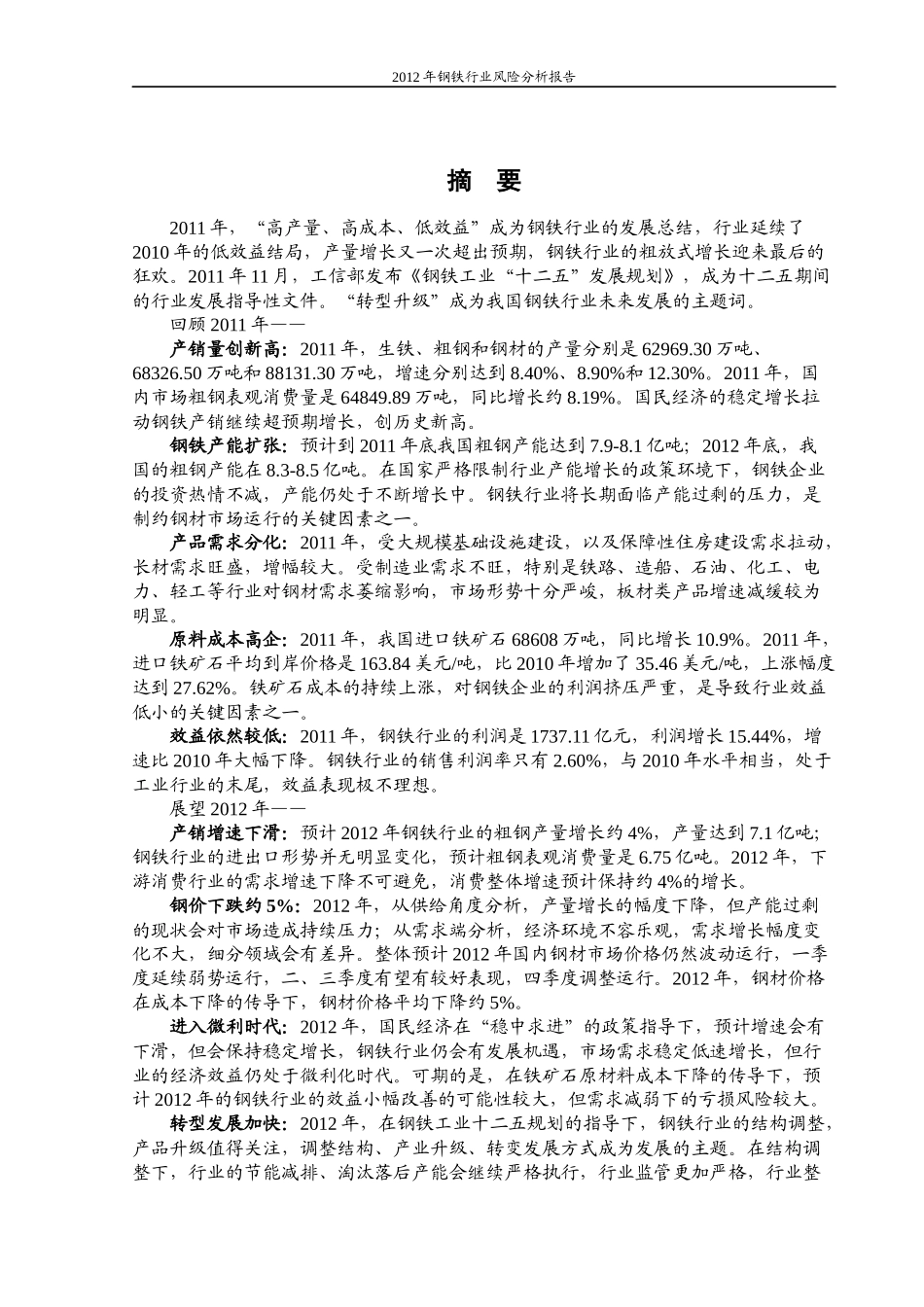 XXXX年钢铁行业风险分析报告(1)_第2页