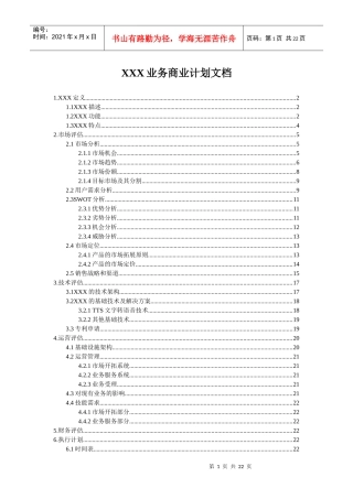 xxx业务商业计划文档