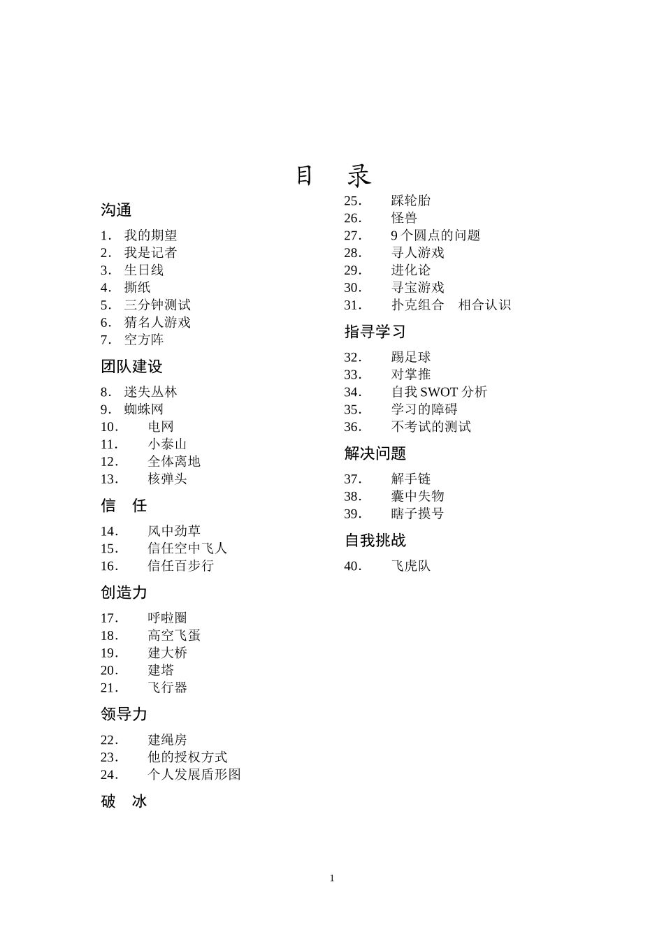 XXXX团队培训游戏大全_第1页