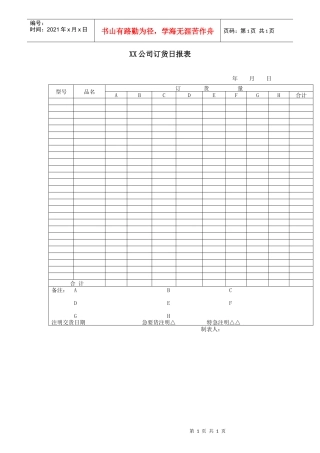 XX公司订货日报表