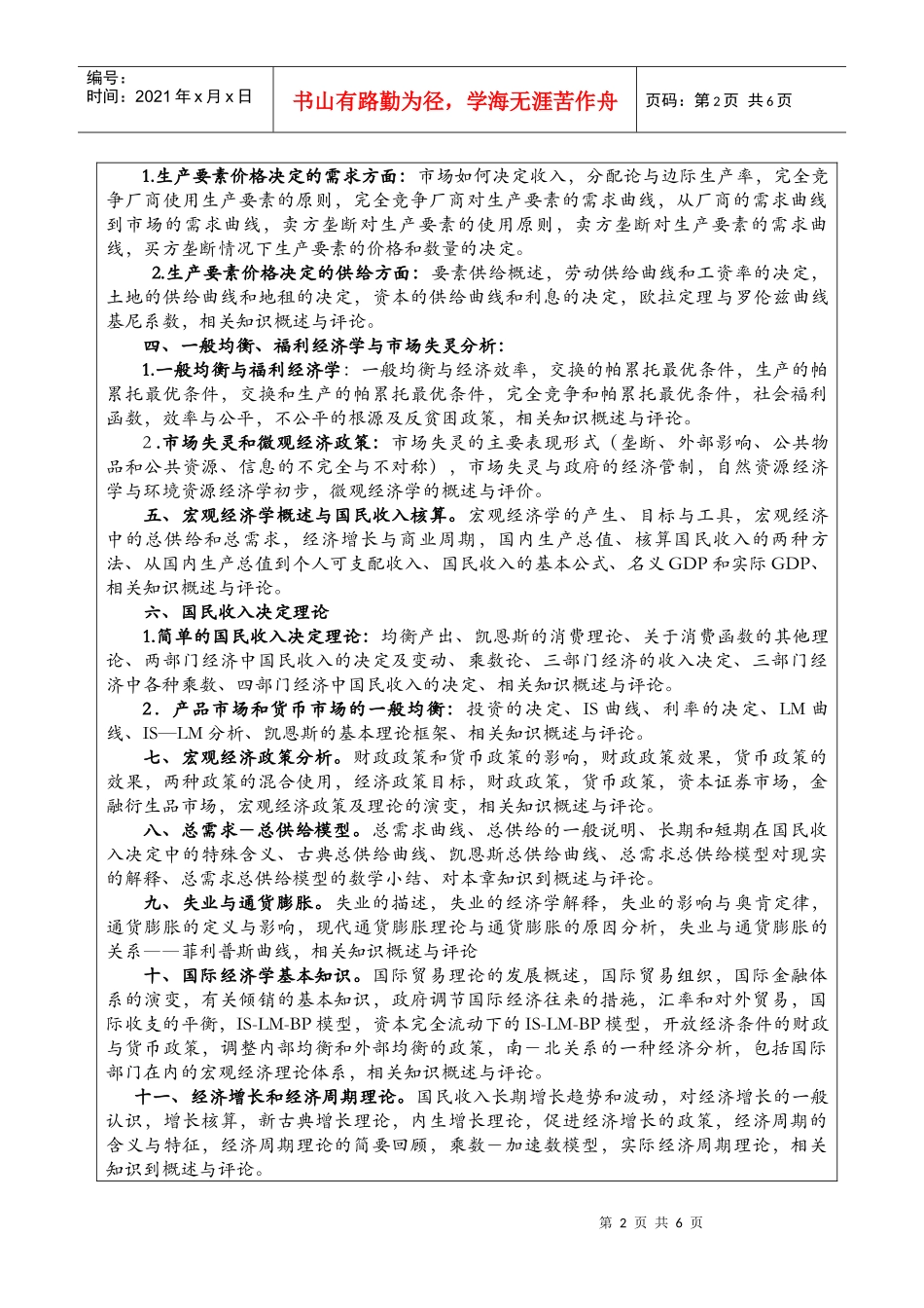 XXXX年福州大学管理学院硕士专业考试考纲考试大纲_第2页