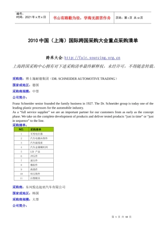 XXXX跨国采购大会汽配部件采购清单-采购商超值汽车