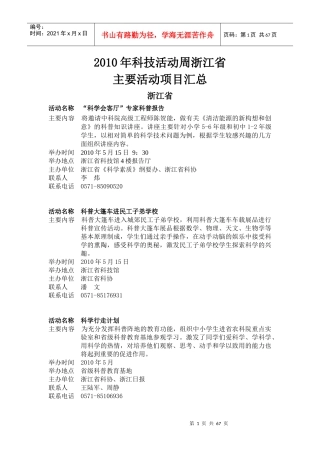 XXXX年科技活动周浙江省主要活动项目汇总-浙江省教育厅