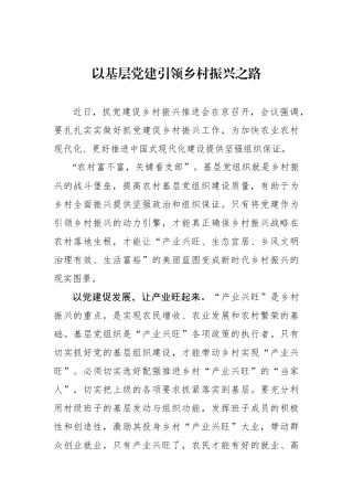 以基层党建引领乡村振兴之路