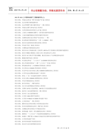 XXXX年中国热电联产工程新建项目