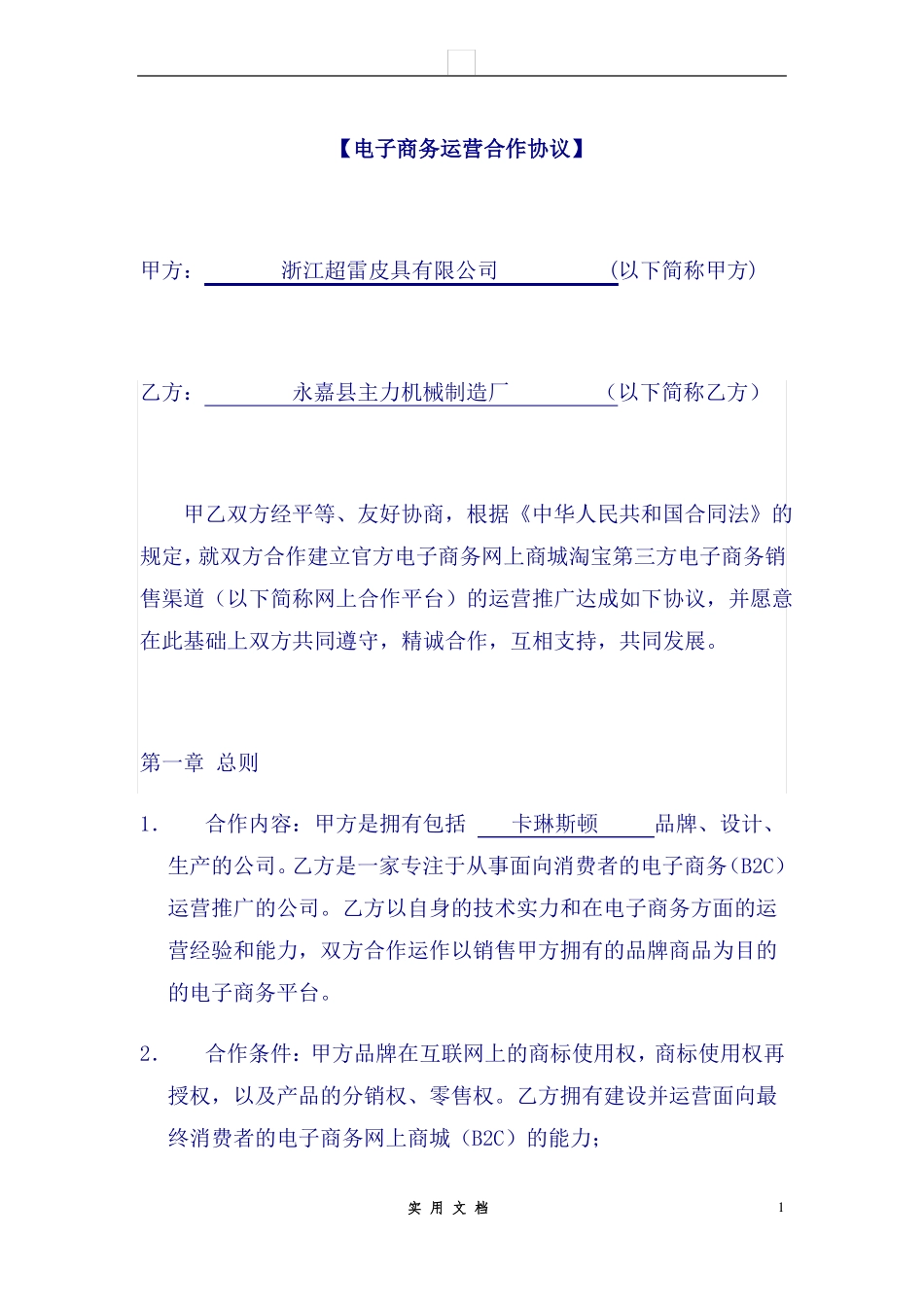 合同普及---《电子商务运营合作协议合同》_第1页