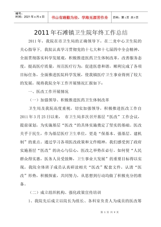 XXXX年石滩镇卫生院工作总结