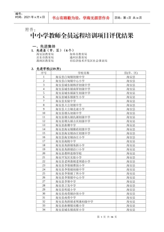 XXXX年南通市全员远程培训评优项目公示